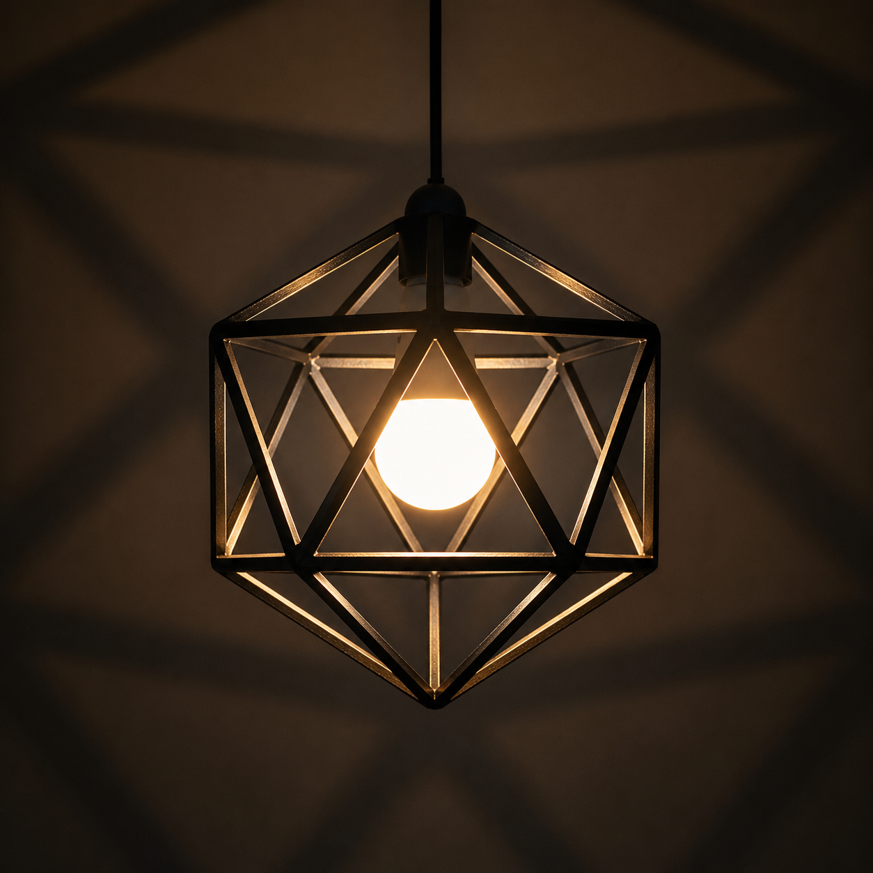 Geometric D20 Pendant Light Shade | Modern Polyhedral Ceiling Light | Gaming, Office & Living Room Decor